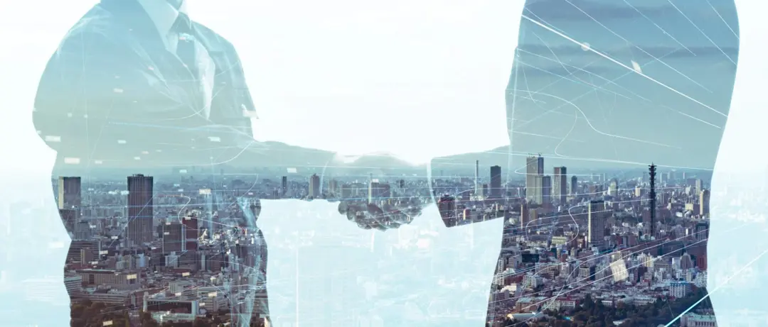 Industries - Business professional with city overlay
